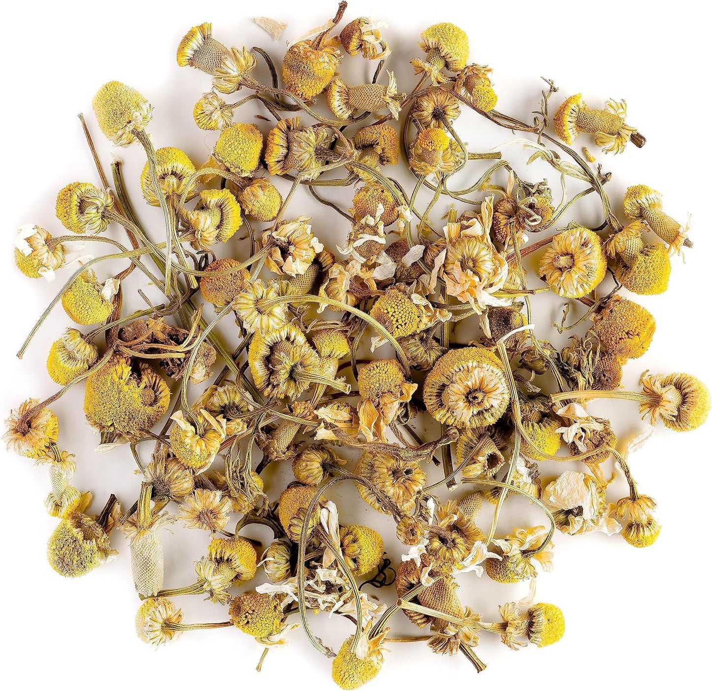 Valley of Tea Organic Chamomile Flowers front packaging showing loose leaf herbal tea.