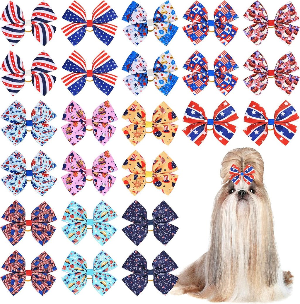 JpGdn patriotic 4th of July dog hair bows front view