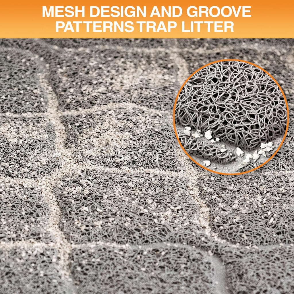 Thick and durable grey cat litter mat close up texture