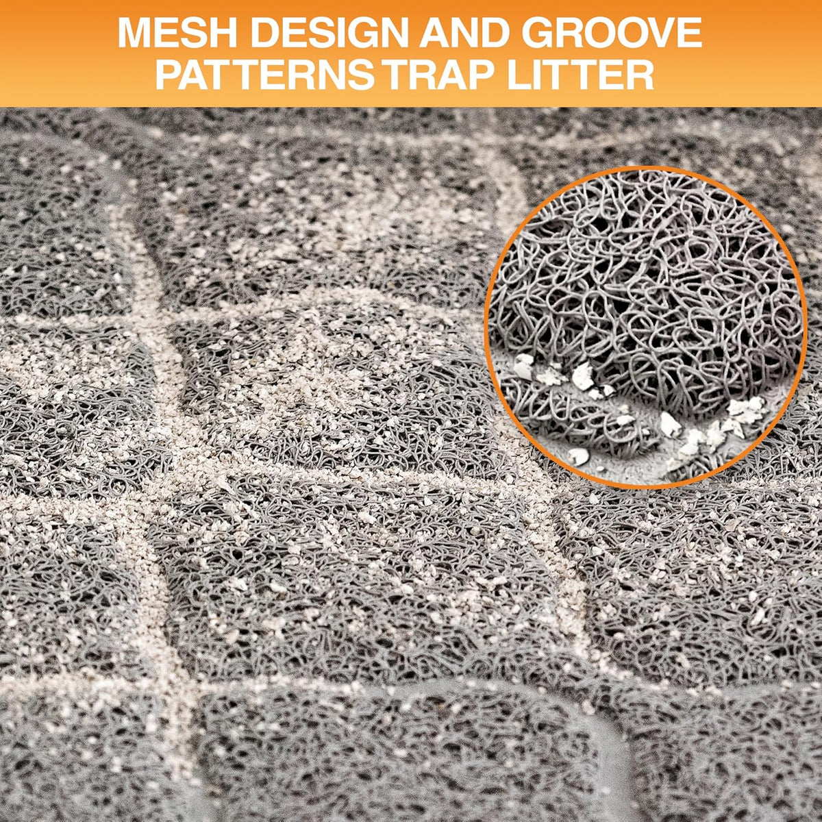 Thick and durable grey cat litter mat close up texture