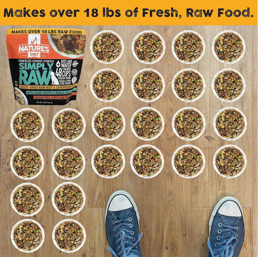 Human grade raw dog food with bone broth and superfoods packaging details