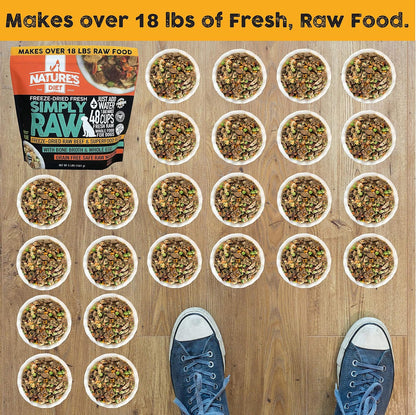 Human grade raw dog food with bone broth and superfoods packaging details