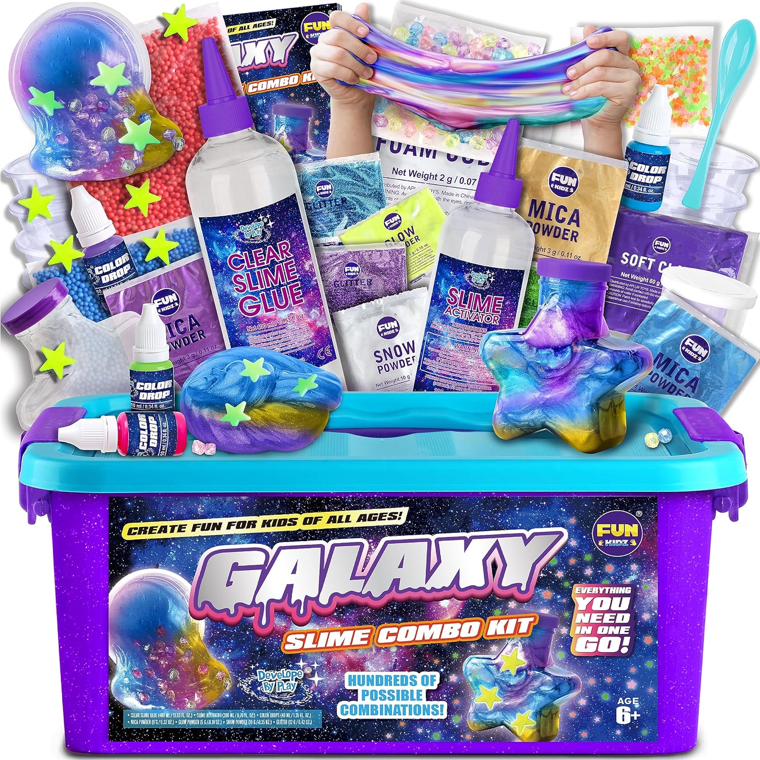 FunKidz Galaxy Slime Kit front packaging view of the ultimate space themed DIY craft box