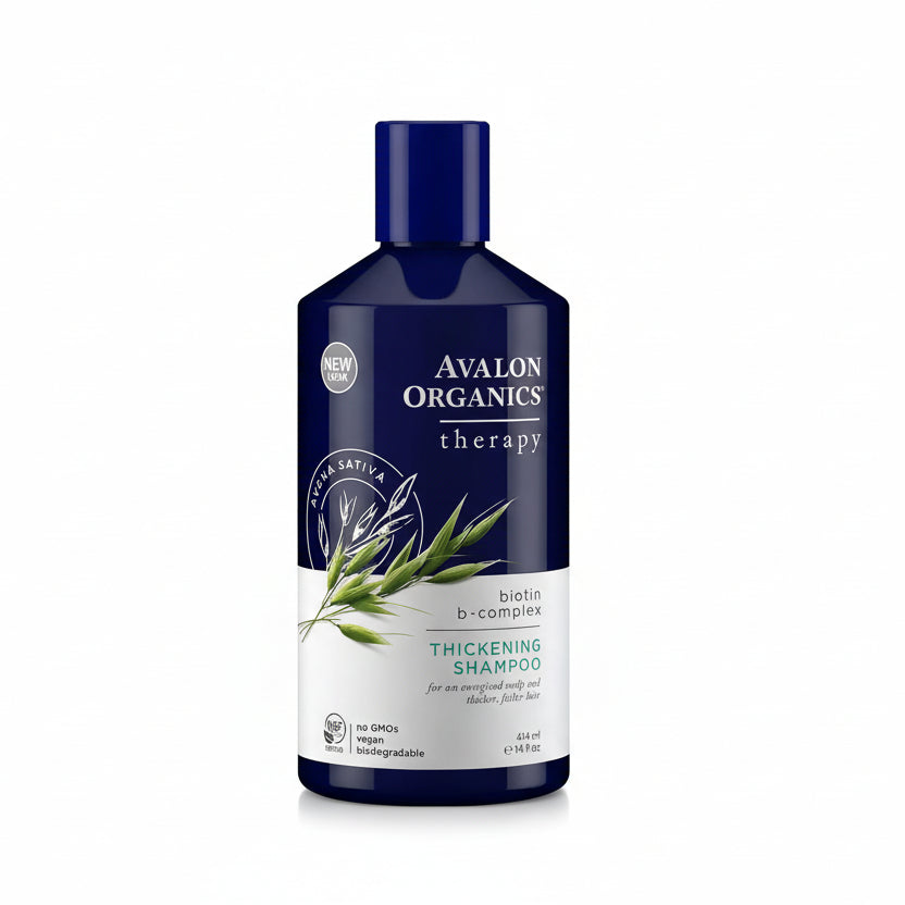 Avalon Organics Biotin B-Complex Thickening Shampoo front view bottle for thinning hair care