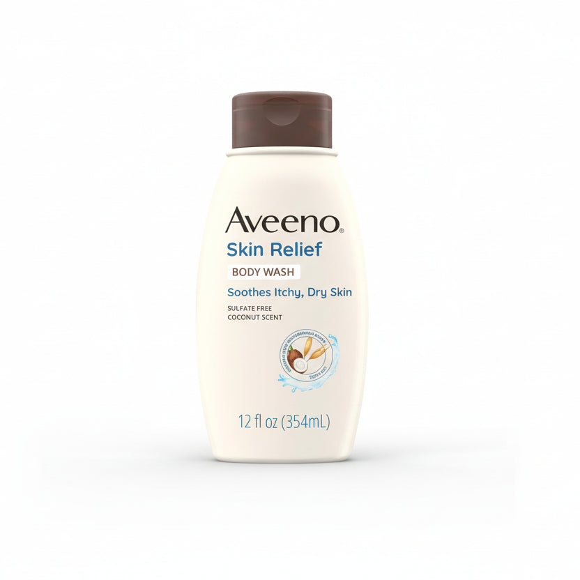 Aveeno Skin Relief Body Wash Coconut 12 Fluid Ounce front view bottle
