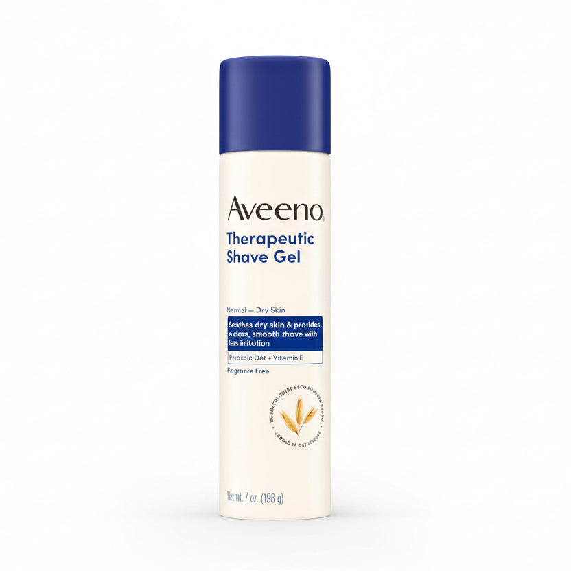 Aveeno Therapeutic Shave Gel 7 Ounce front view canister for sensitive skin grooming.