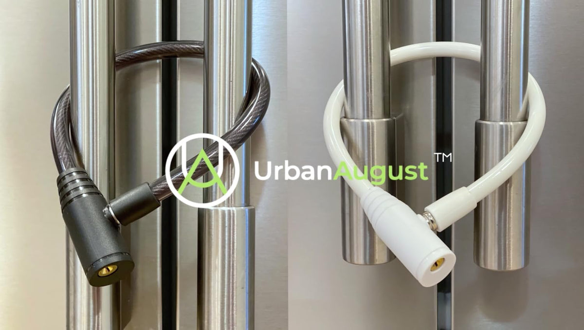 Urban August cable lock showing size and handle compatibility