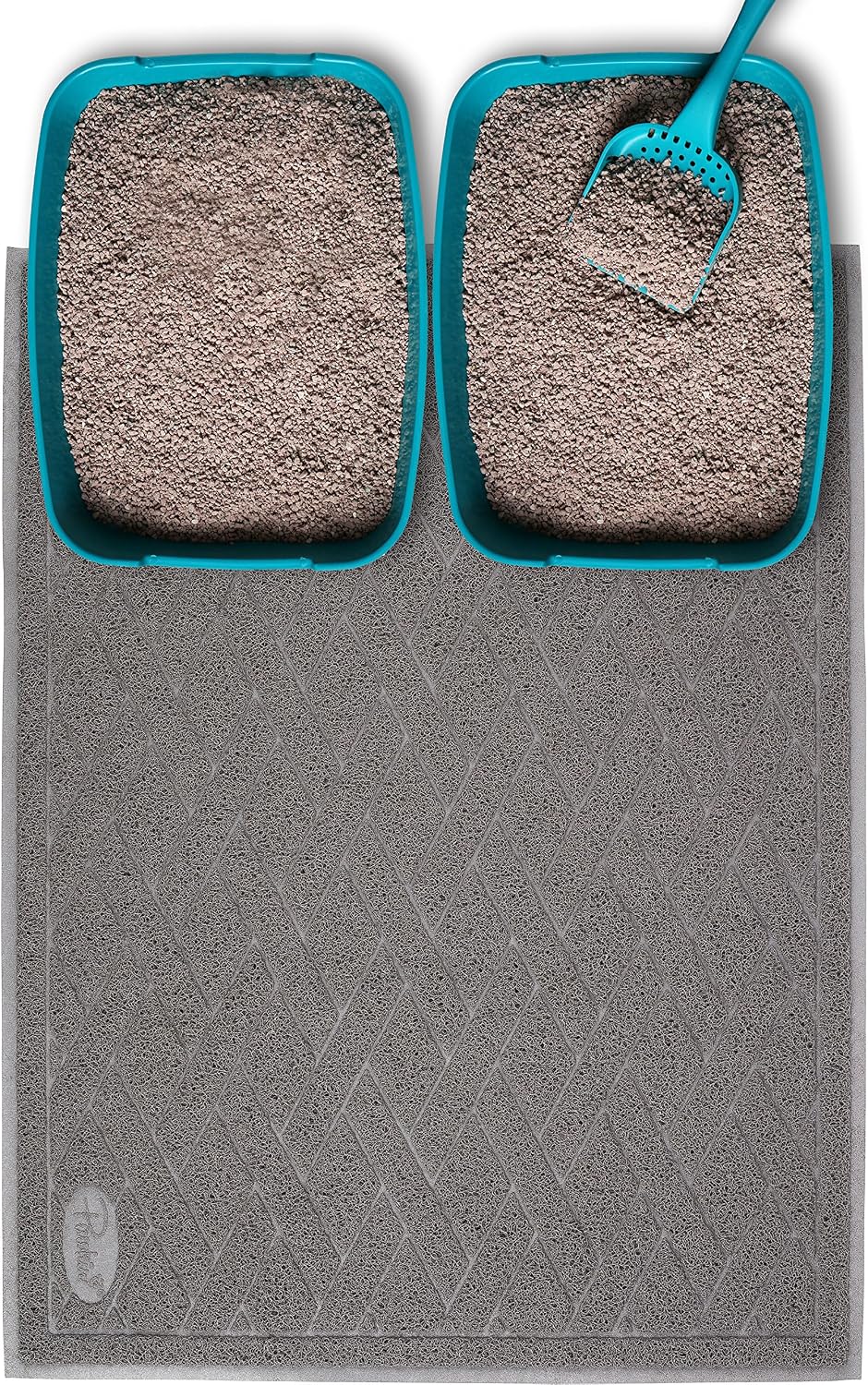 Pawkin extra large gray pet litter trapping mat layout in modern living room
