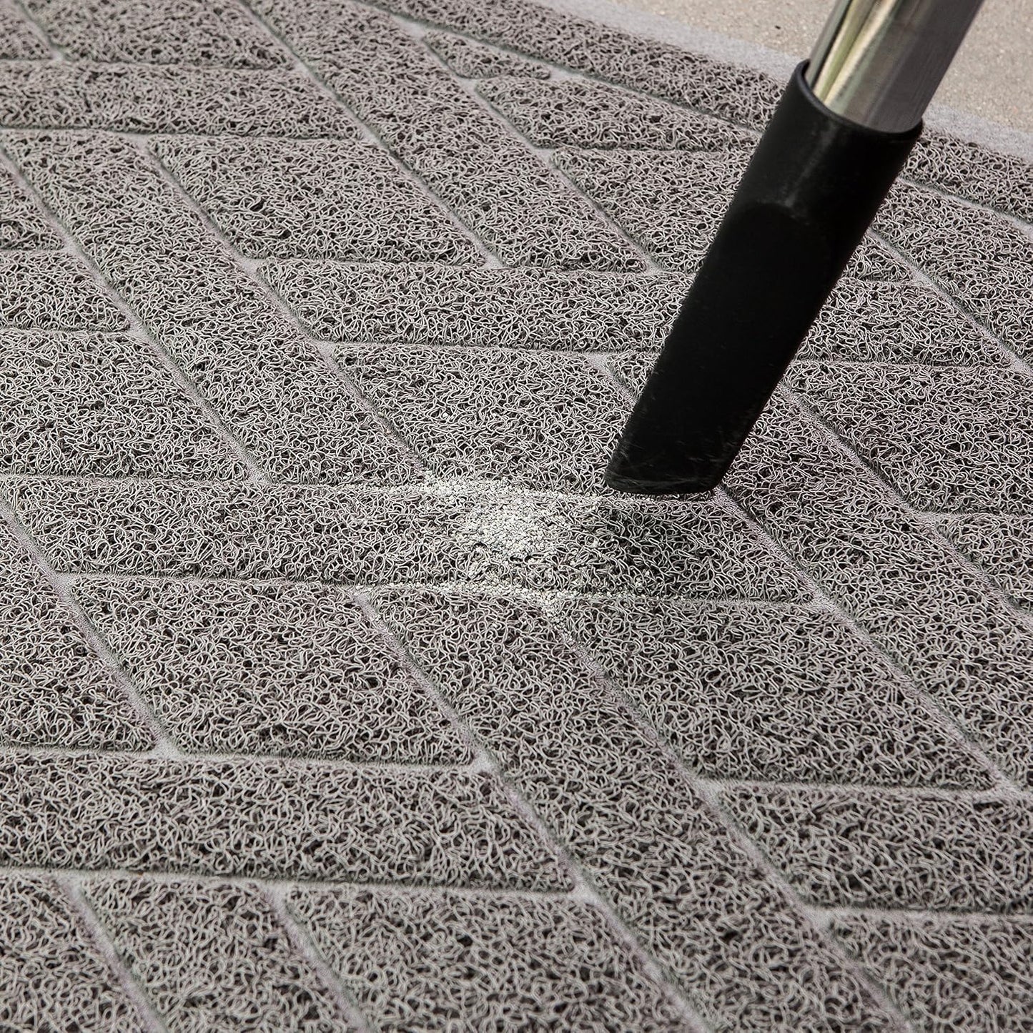 Waterproof backing of gray Pawkin cat litter mat showing non slip feature