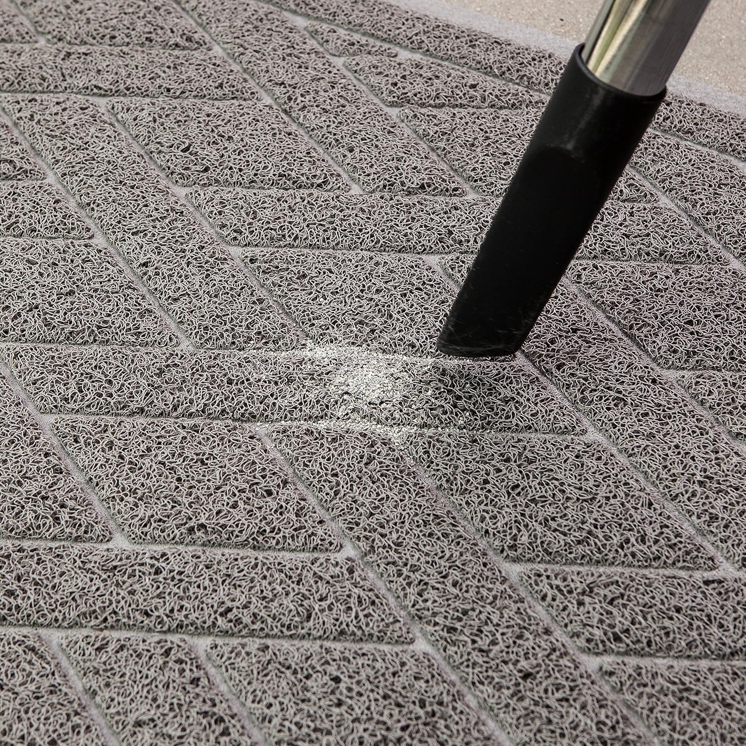 Waterproof backing of gray Pawkin cat litter mat showing non slip feature