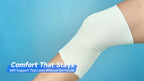 Demonstration of EVERLIT bandage being used for wound dressing fixation on a leg.