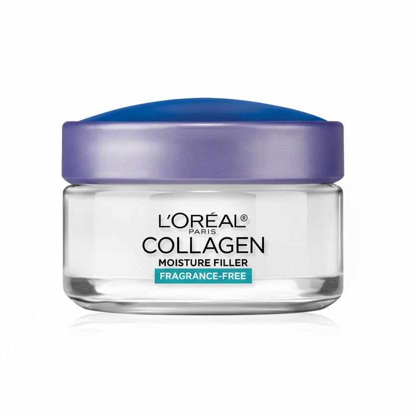 L'Oreal Paris Collagen Moisture Filler Fragrance Free Cream front view jar for anti aging hydration