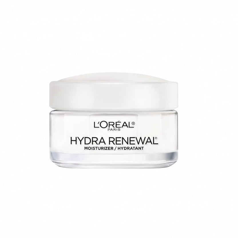 L'Oreal Paris Hydra-Renewal Continuous Moisture Cream front jar view for dry skin hydration.