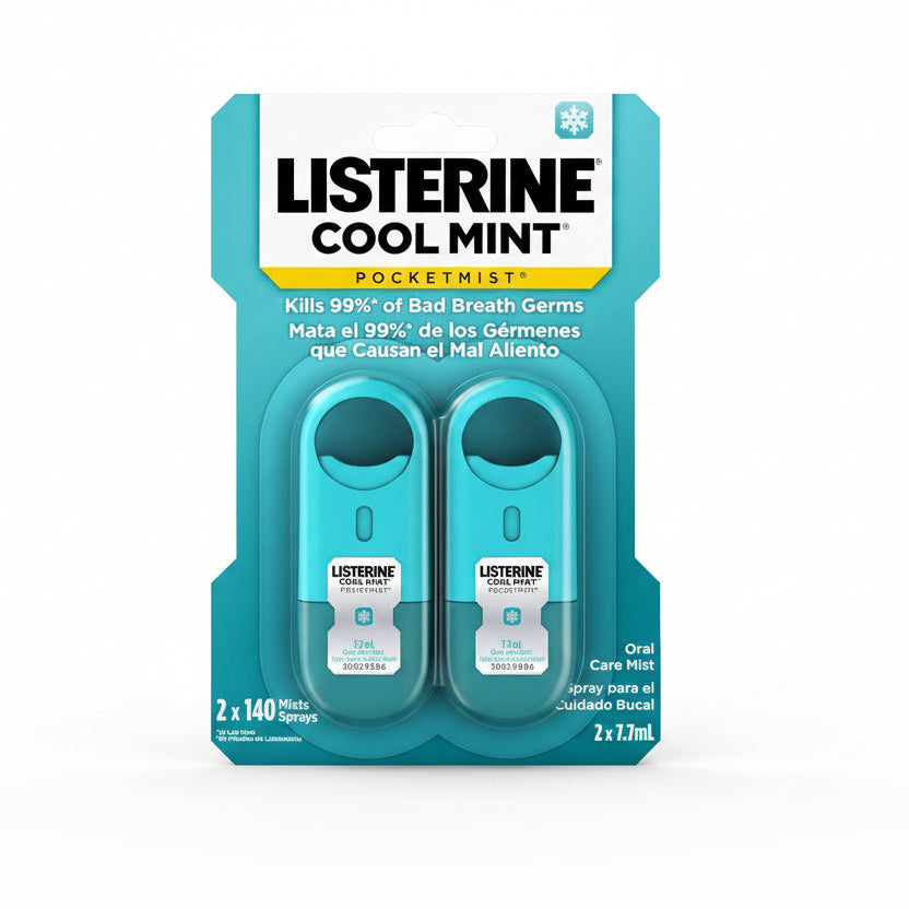 Listerine Cool Mint Pocketmist two pack front view authentic oral care breath spray