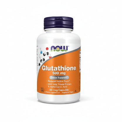 NOW Foods Glutathione 500 mg 60 vegetarian capsules front bottle view