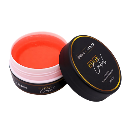 Bask and Lather Strong Hold Edge Control Gel 5.3 Fluid Ounce jar front view showcasing authentic USA imported packaging