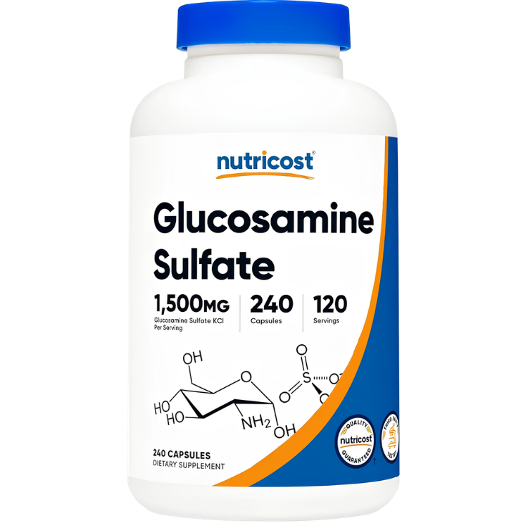 Nutricost glucosamine sulfate joint support supplement front view bottle