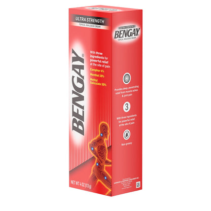 Bengay Ultra Strength Pain Relief Cream 4 oz box left angle view