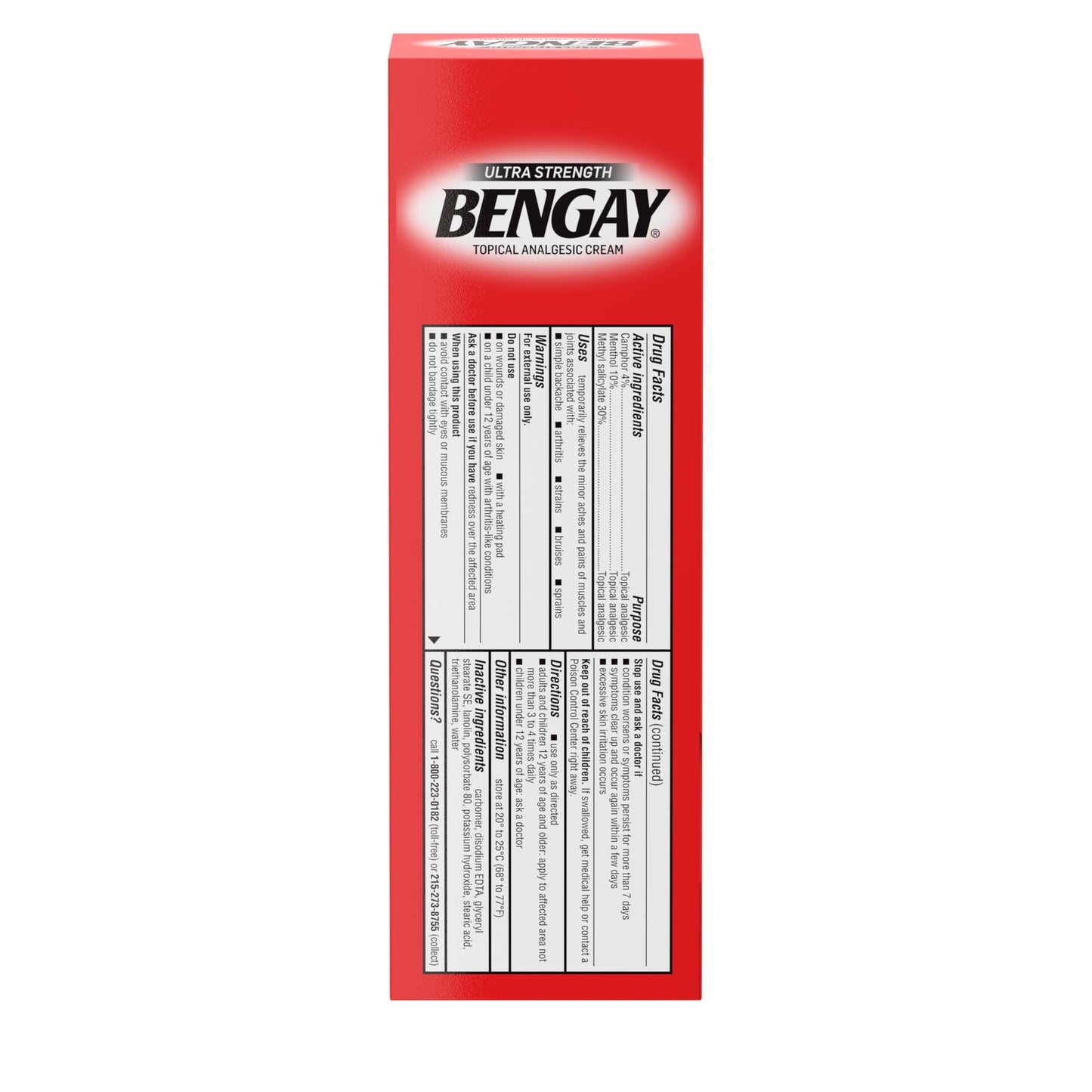 Bengay Ultra Strength 4 oz US pack back with drug facts label
