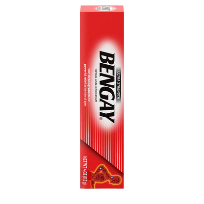 Bengay Ultra Strength 4 oz US pack side panel showing uses
