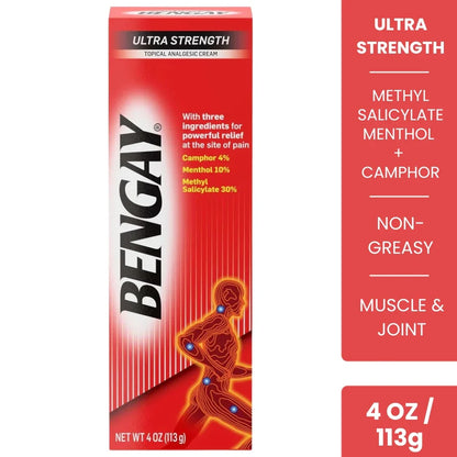 Bengay Ultra Strength Pain Relief Cream 4 oz with methyl salicylate, menthol and camphor for muscle and joint pain