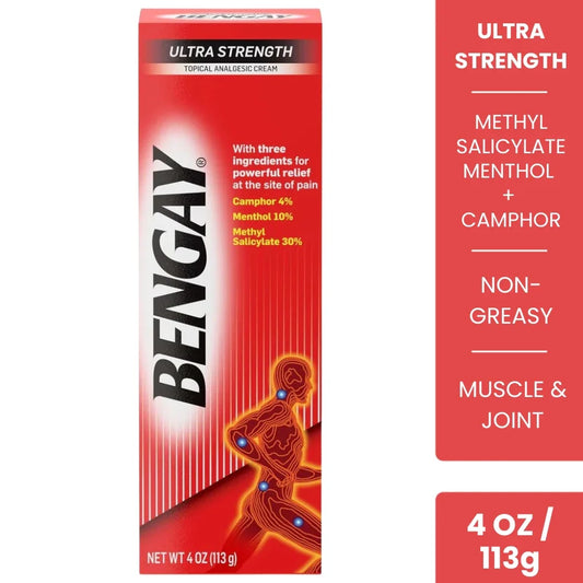 Bengay Ultra Strength Pain Relief Cream 4 oz with methyl salicylate, menthol and camphor for muscle and joint pain