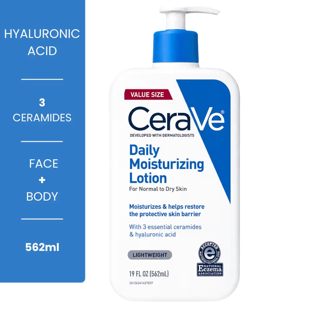 CeraVe Daily Moisturizing Lotion 562ml - face and body lotion with hyaluronic acid and 3 essential ceramides for normal to dry skin