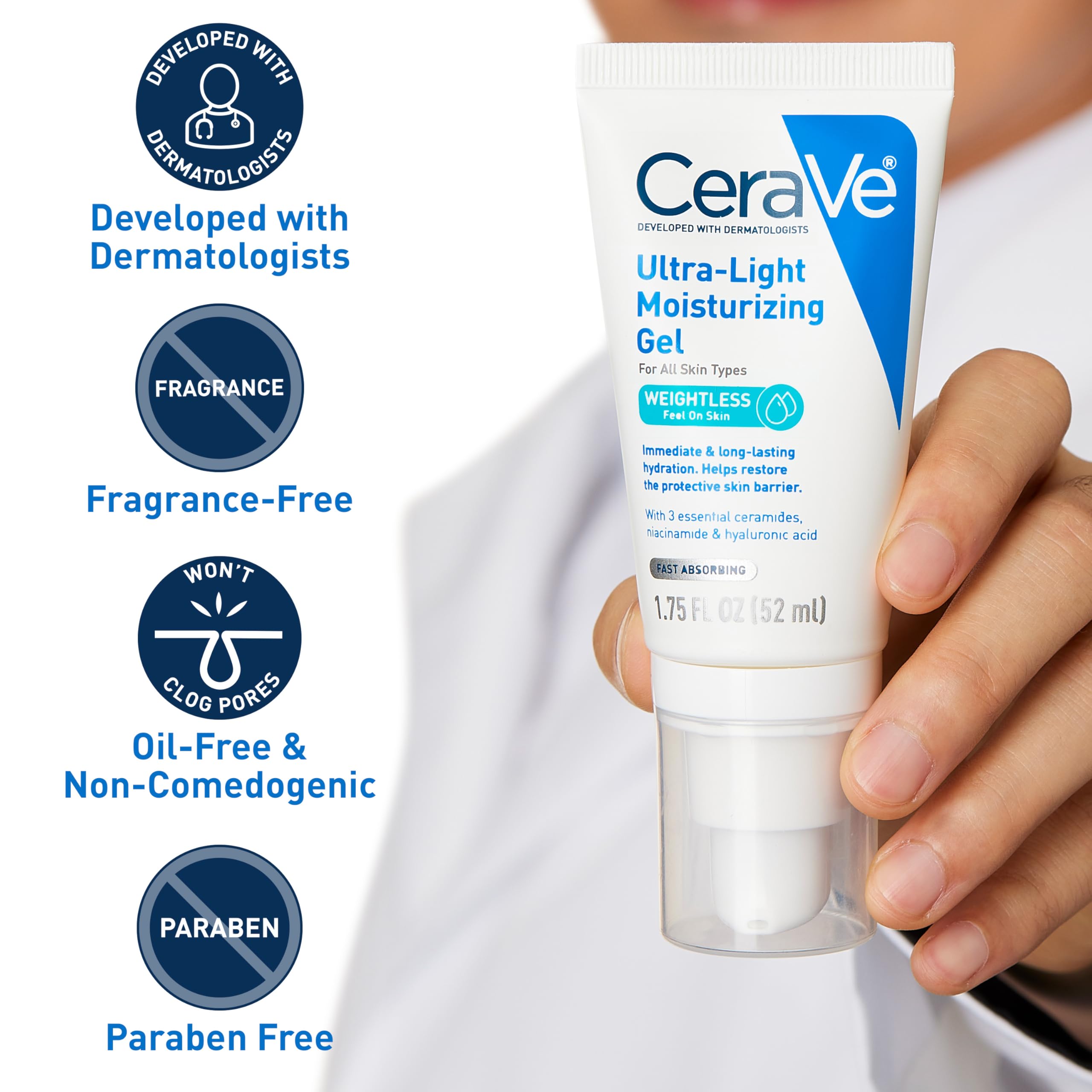 CeraVe Ultra-Light Moisturizing Gel - developed with dermatologists, fragrance-free, oil-free, non-comedogenic, paraben-free