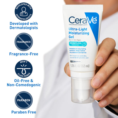 CeraVe Ultra-Light Moisturizing Gel - developed with dermatologists, fragrance-free, oil-free, non-comedogenic, paraben-free