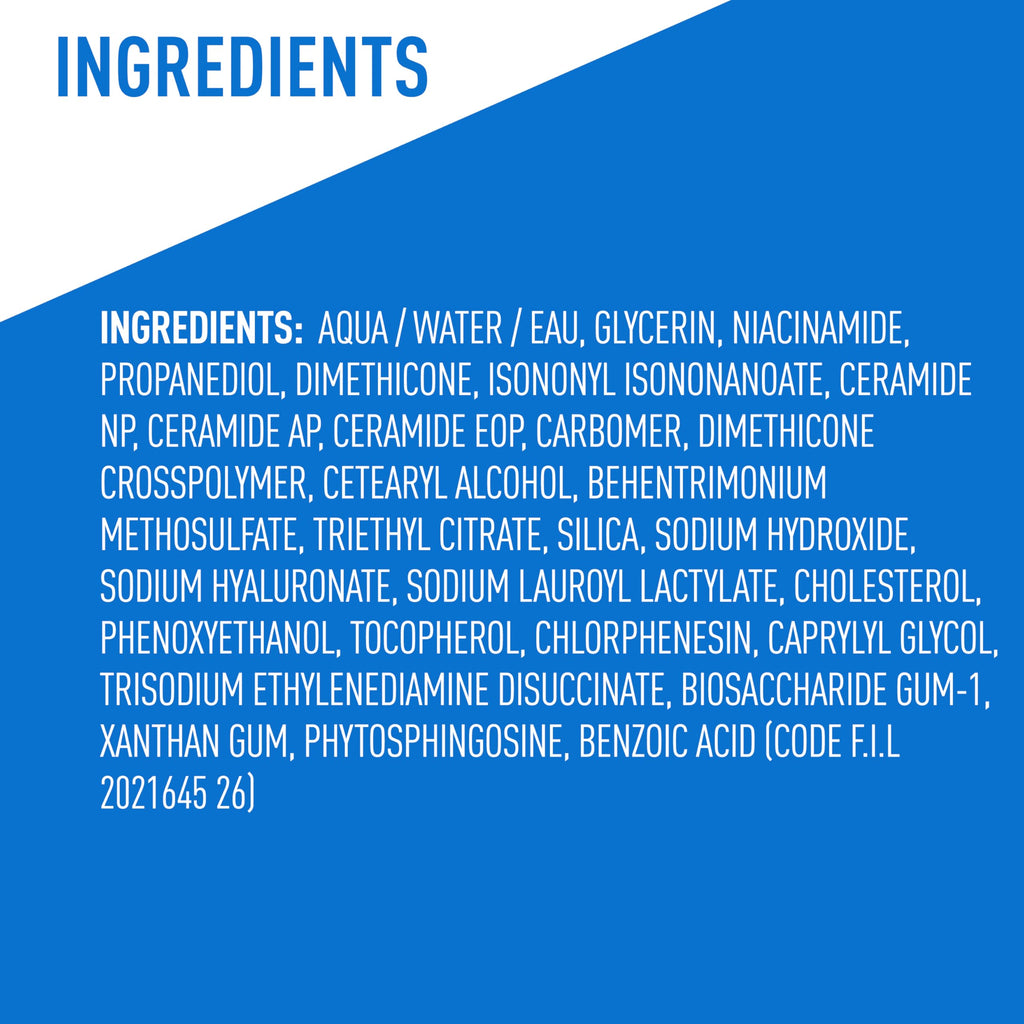 Full ingredients list of CeraVe Ultra-Light Moisturizing Gel including niacinamide, ceramides NP AP EOP and sodium hyaluronate