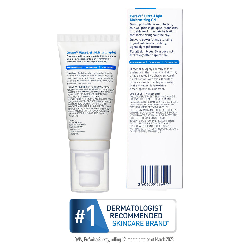 CeraVe 52 milliliter moisturizing gel packaging angle