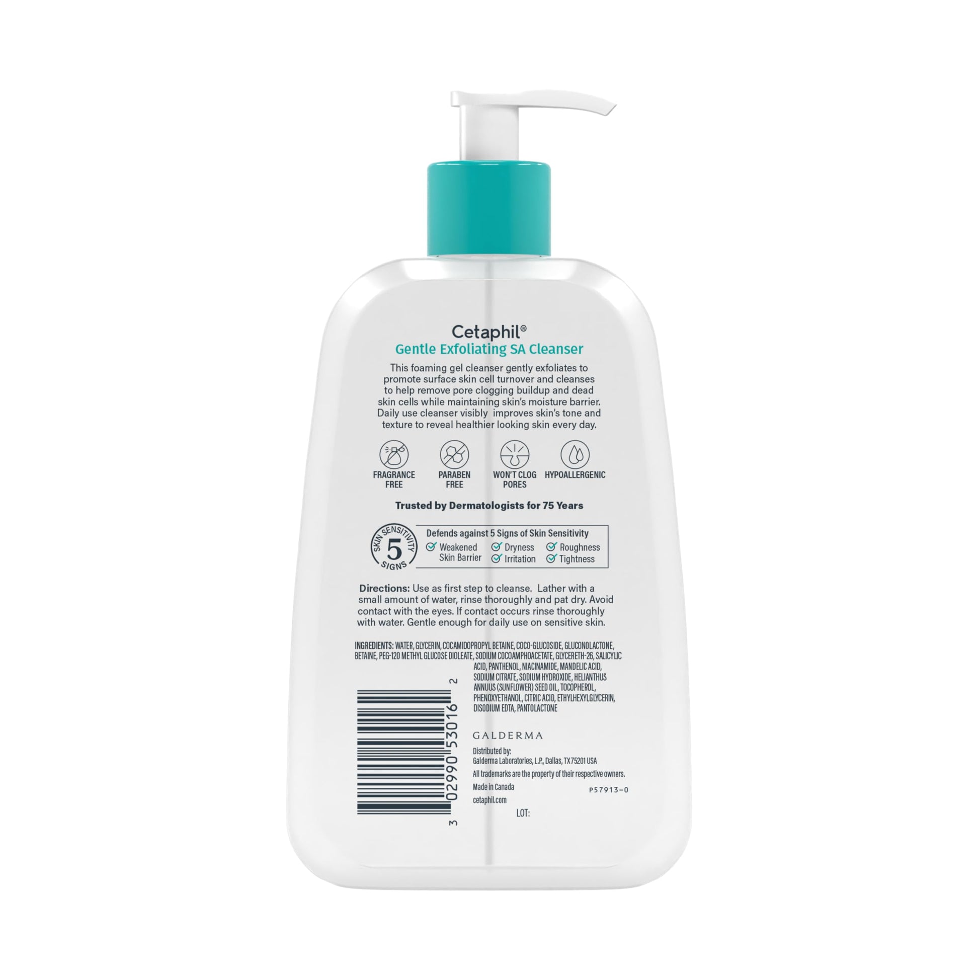 Cetaphil Gentle Exfoliating SA Cleanser back label with ingredients and directions
