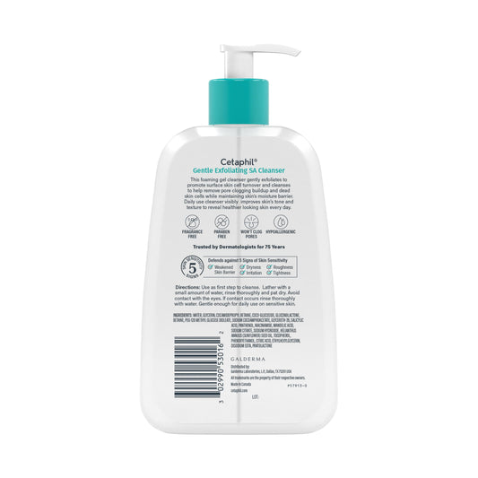 Cetaphil Gentle Exfoliating SA Cleanser back label with ingredients and directions