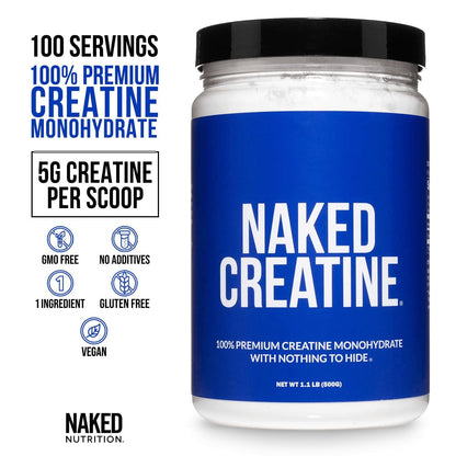 Naked creatine monohydrate powder supplement facts label