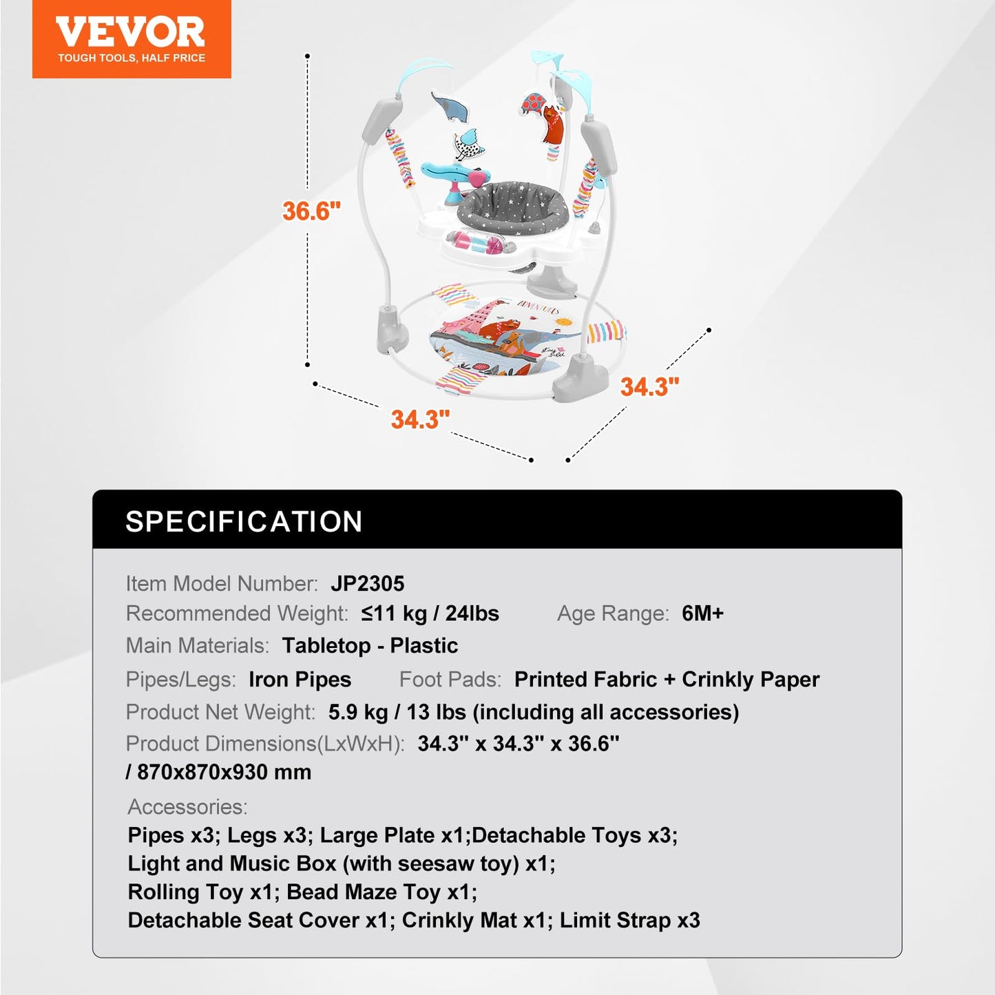 Adjustable height feature on Vevor baby jumper