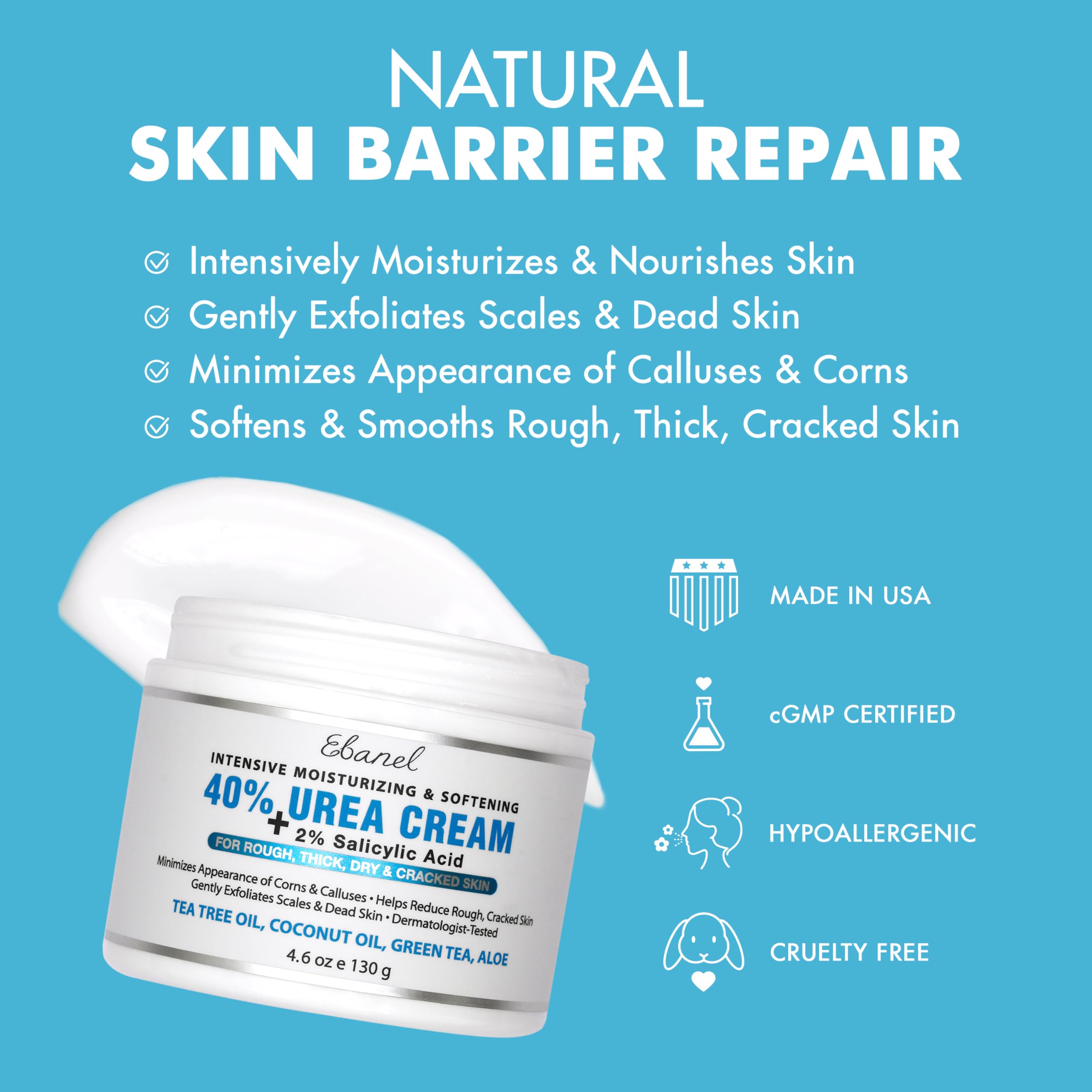 Texture shot of thick Ebanel moisturizing cream for dry cracked heels