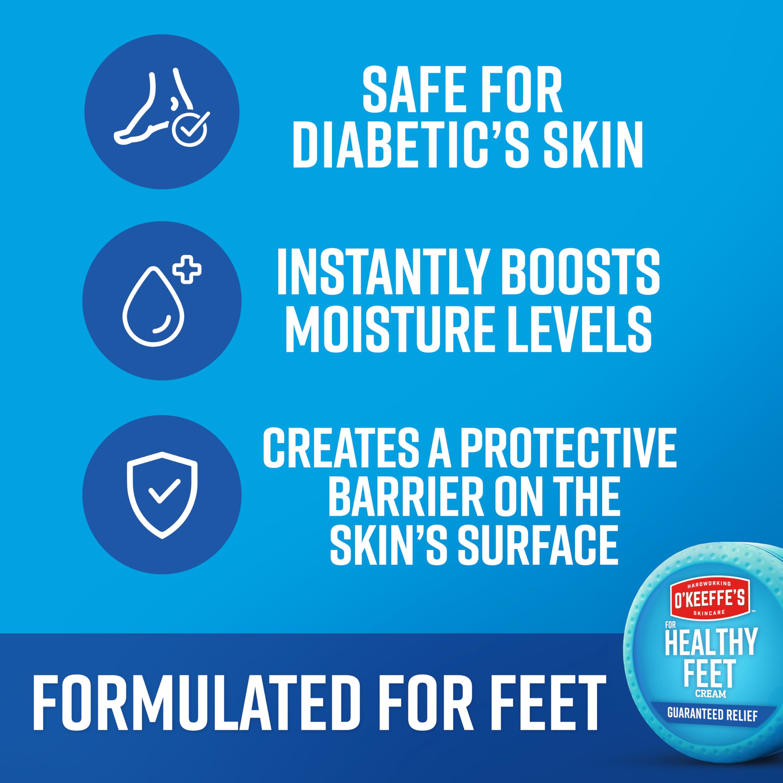 Open jar of O'Keeffe's Healthy Feet showing thick concentrated cream texture