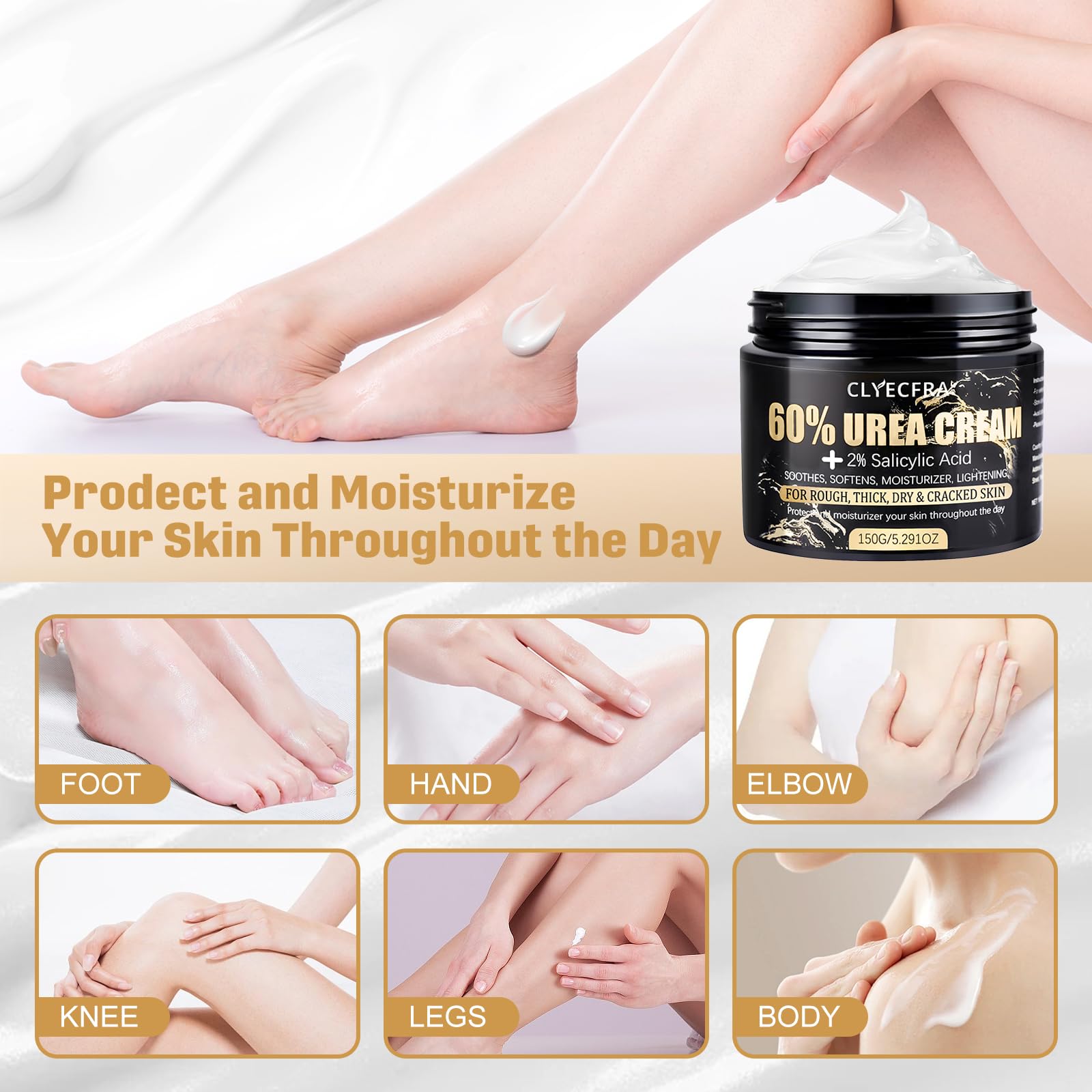 Clyecfra urea cream texture shot illustrating the non greasy fast absorbing exfoliating formula