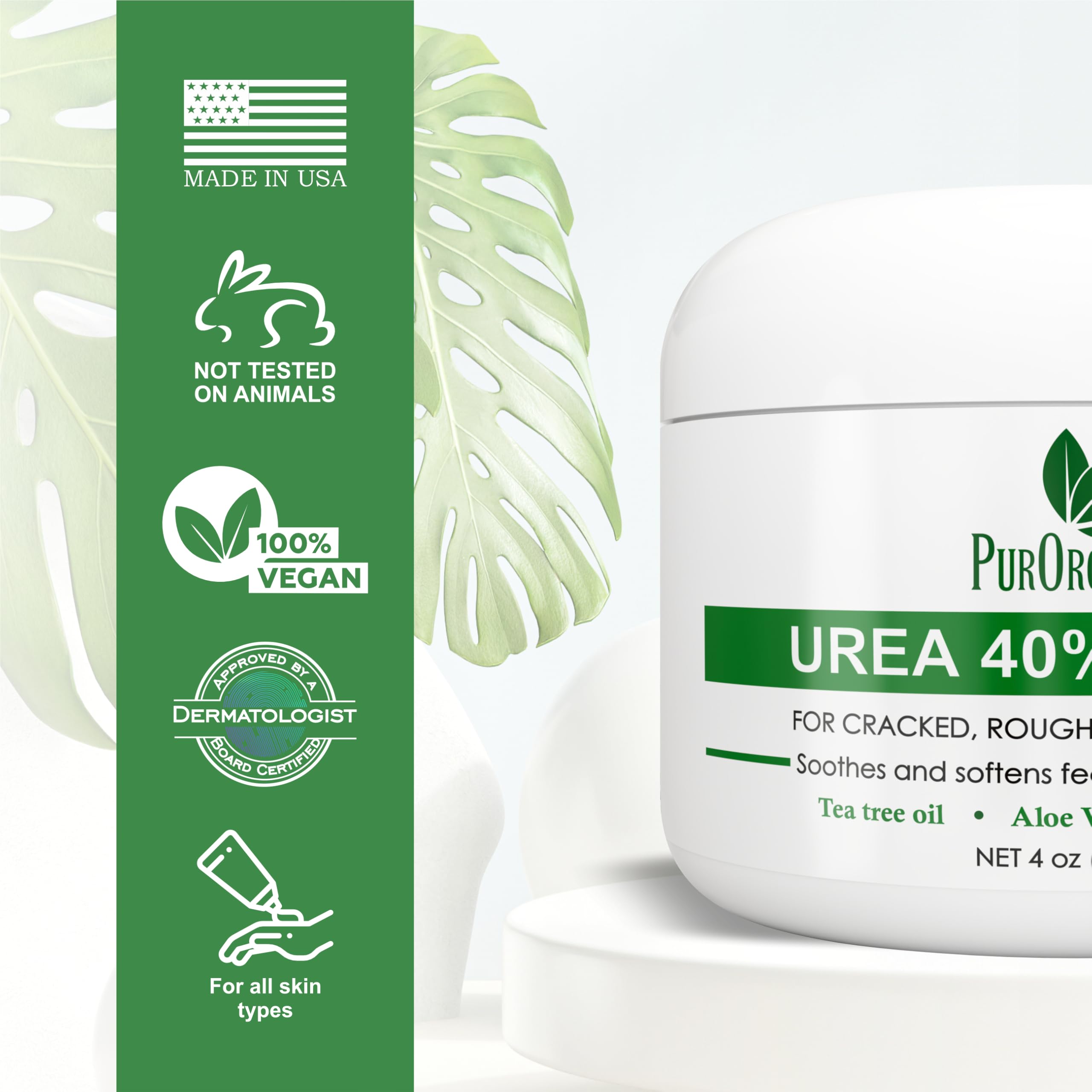 PurOrganica maximum strength foot cream container showing authentic USA manufacturing labels