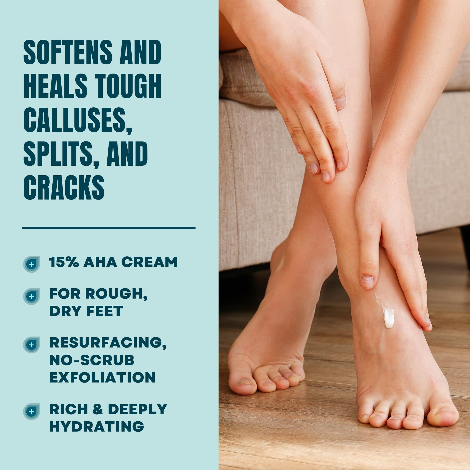 AmLactin fifteen percent lactic acid cream tube being placed next to a soft pair of moisturizing socks