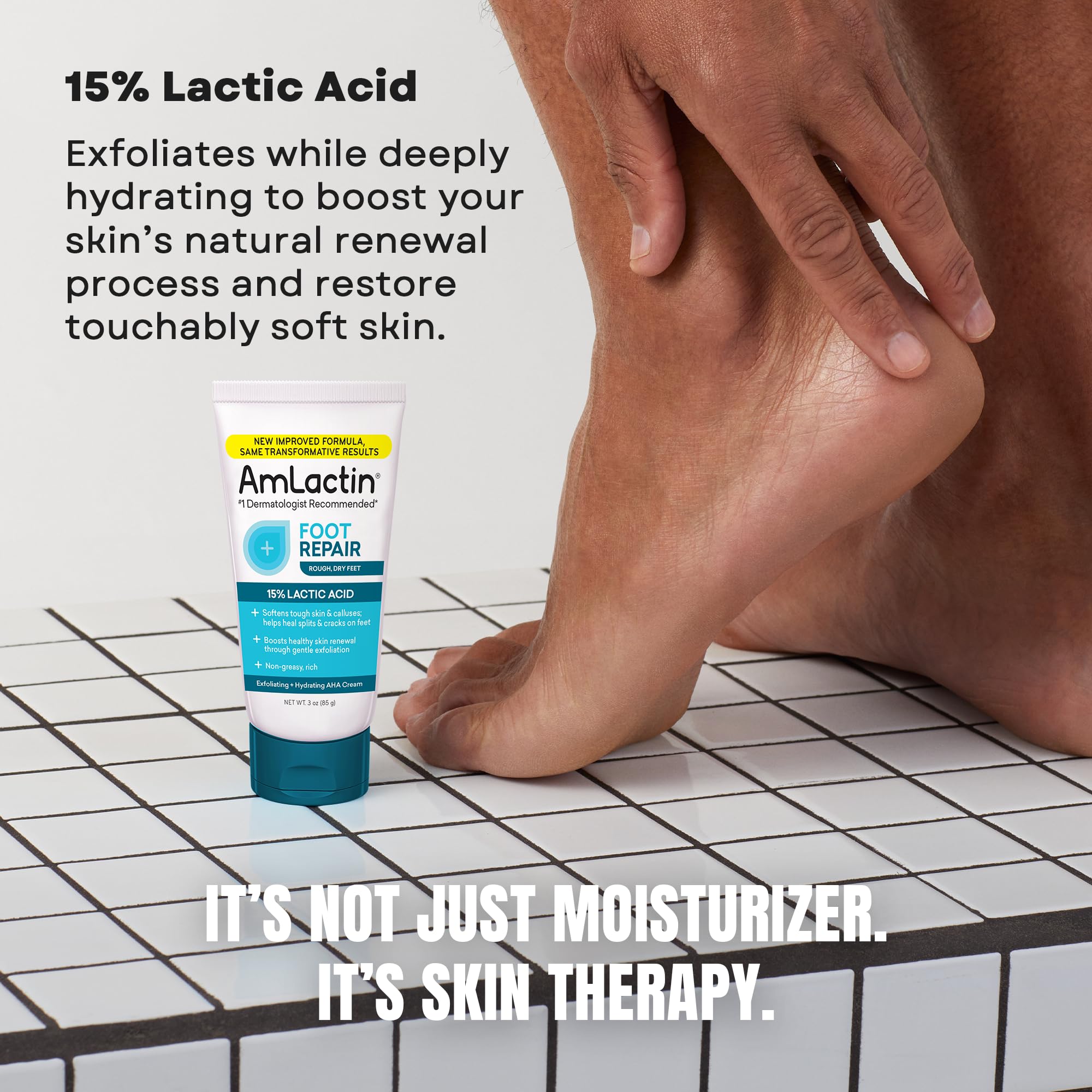 Close up of AmLactin callus softener cream texture highlighting the rich non greasy white formula