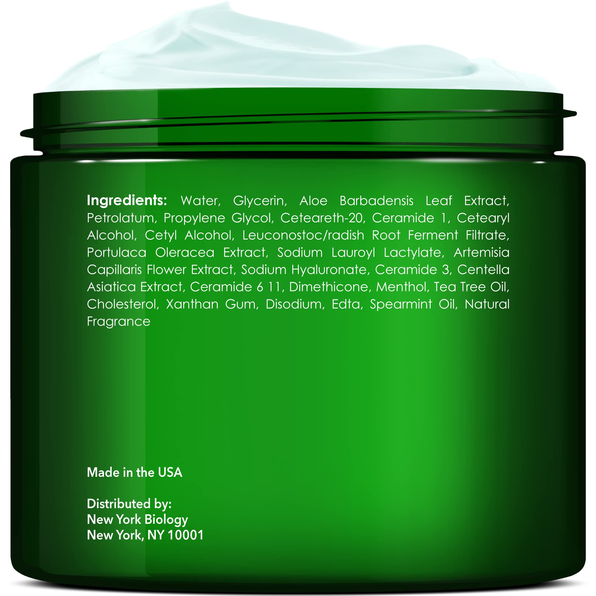 New York Biology intensive foot moisturizer container highlighting tea tree oil skin benefits.
