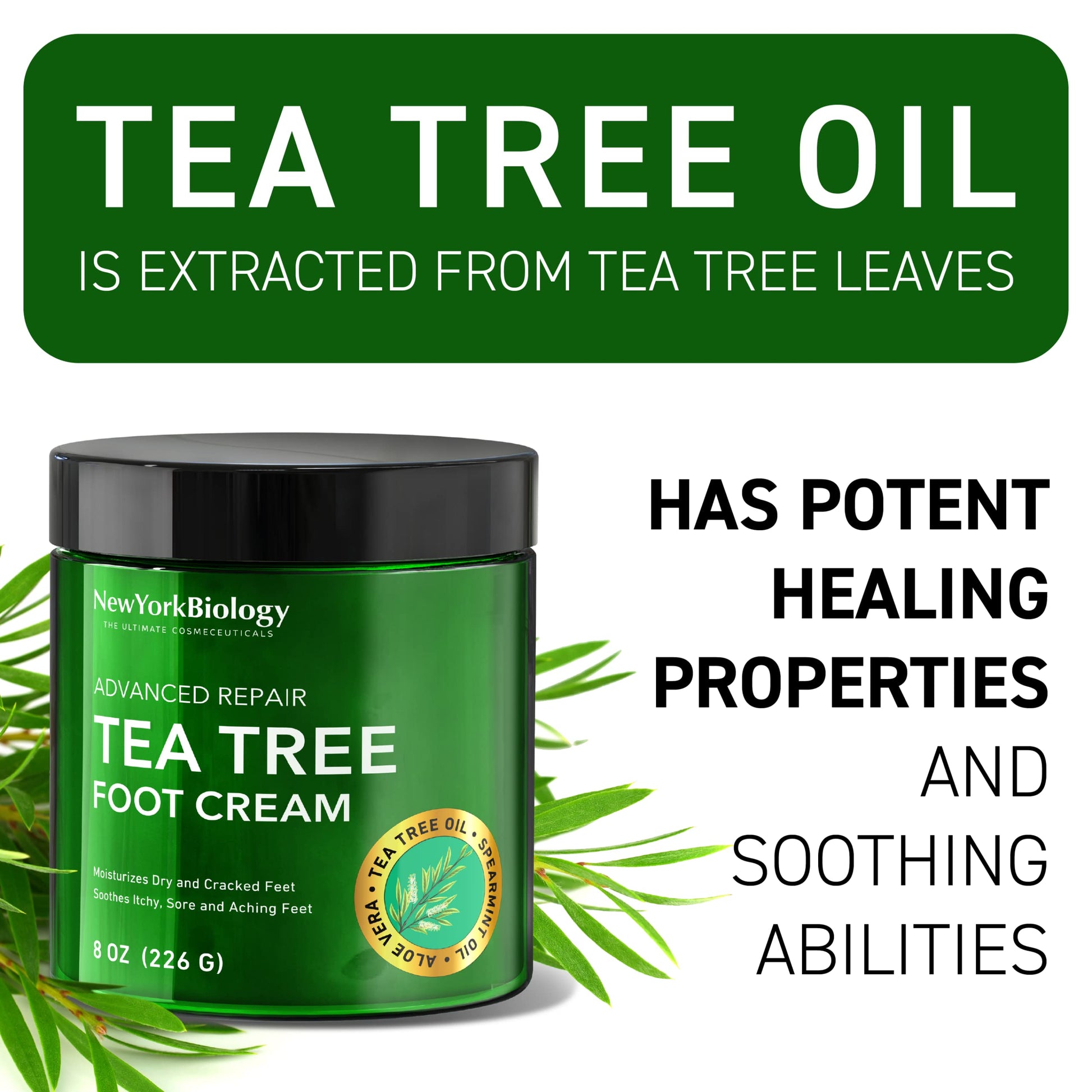 New York Biology original tea tree oil topical cream for skin softening and heel repair.