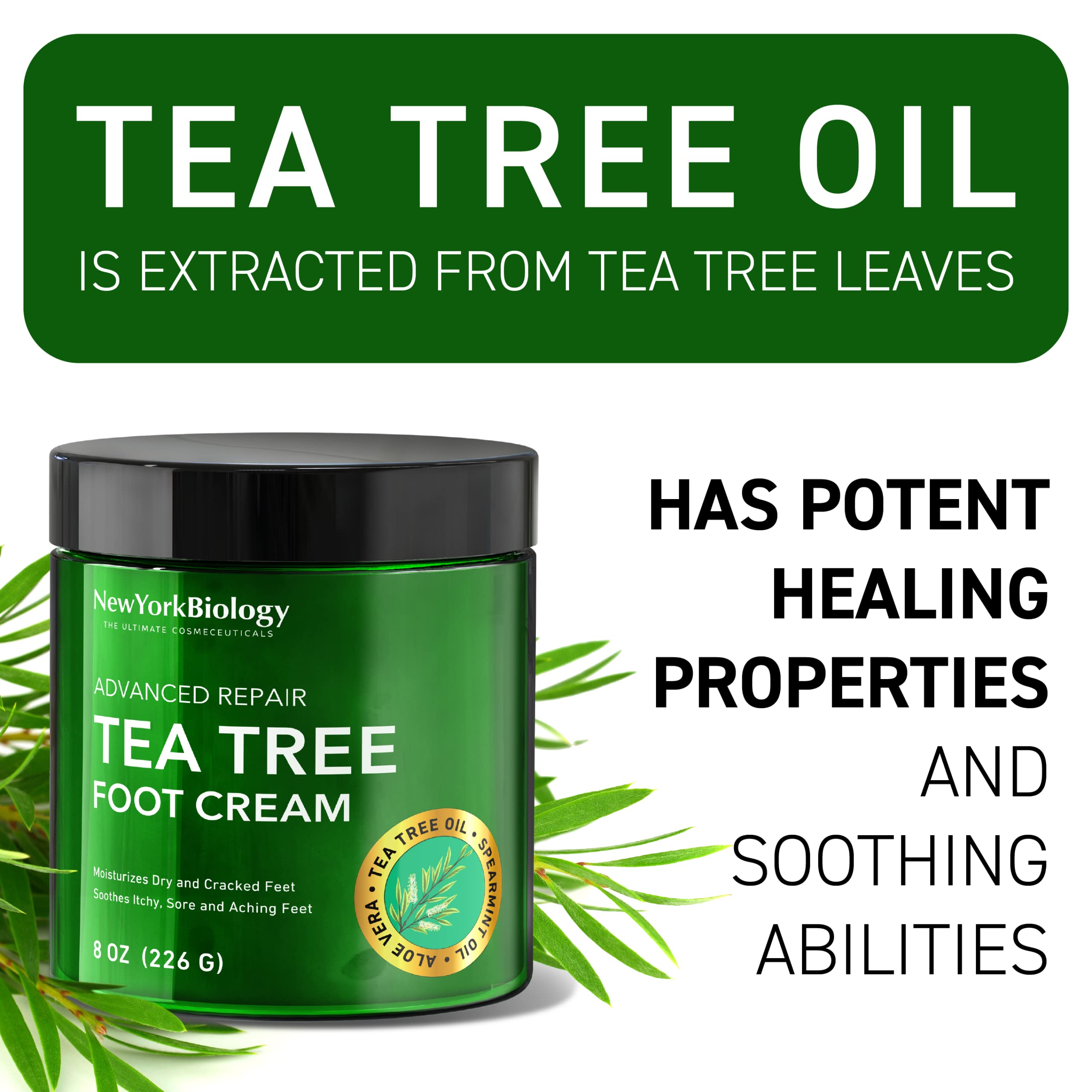 New York Biology original tea tree oil topical cream for skin softening and heel repair.