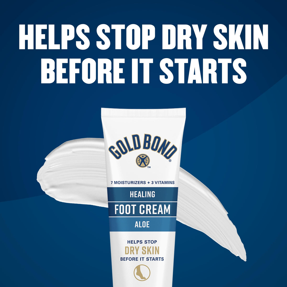 Lifestyle presentation of Gold Bond foot cream for dry cracked heels