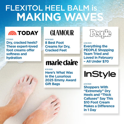 Flexitol rescue heel balm box showcasing clinical test results for dry skin