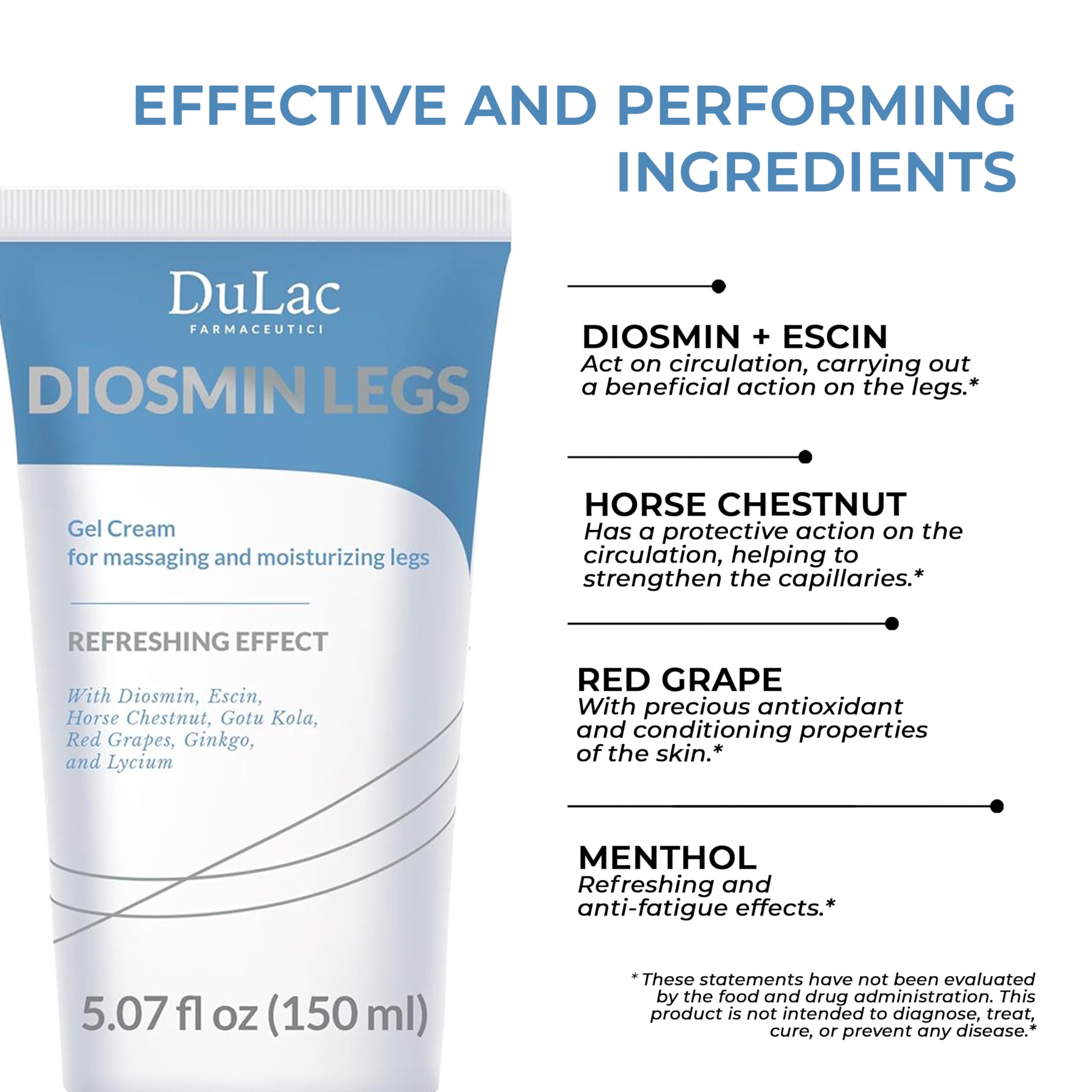 Texture shot of Dulàc Diosmin Legs showing the lightweight white cooling gel cream consistency on skin.