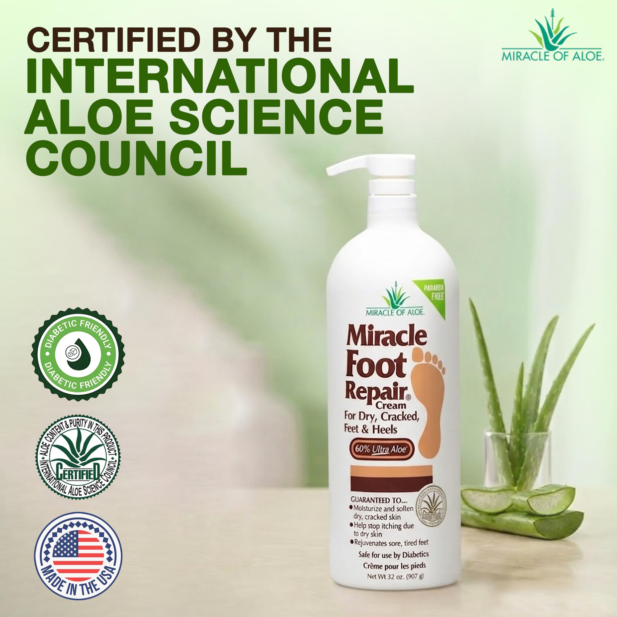 Miracle of Aloe foot repair cream pump dispenser close up view showing easy application mechanism