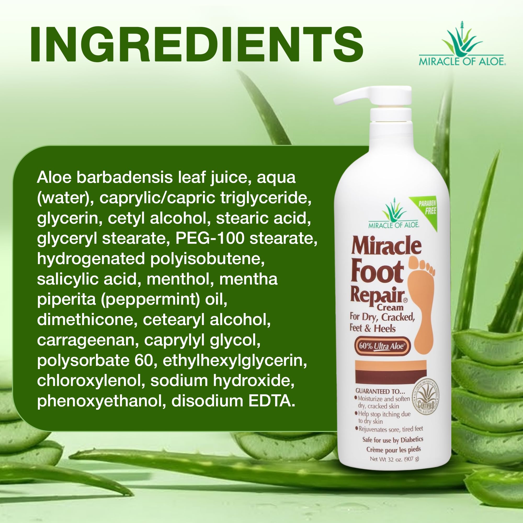 Miracle of Aloe moisturizing cream showing product dimensions and secure packaging design