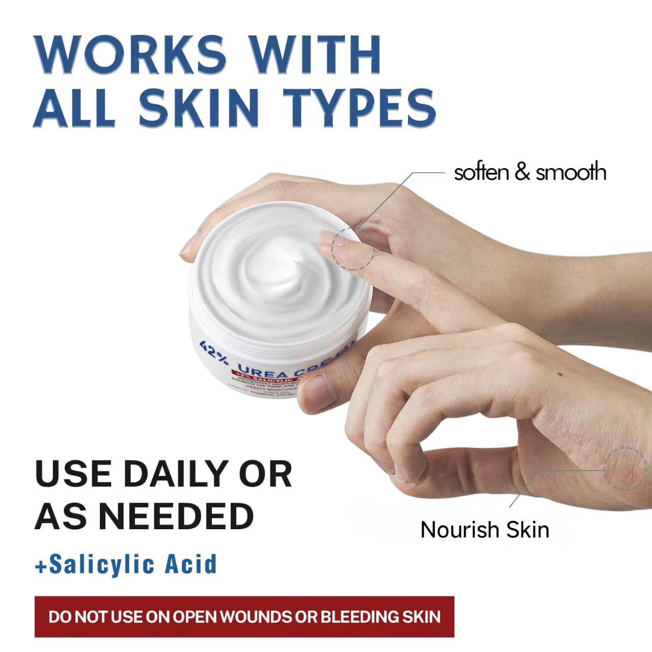 Texture view of the white non-greasy OUKEYA foot and hand cream formula
